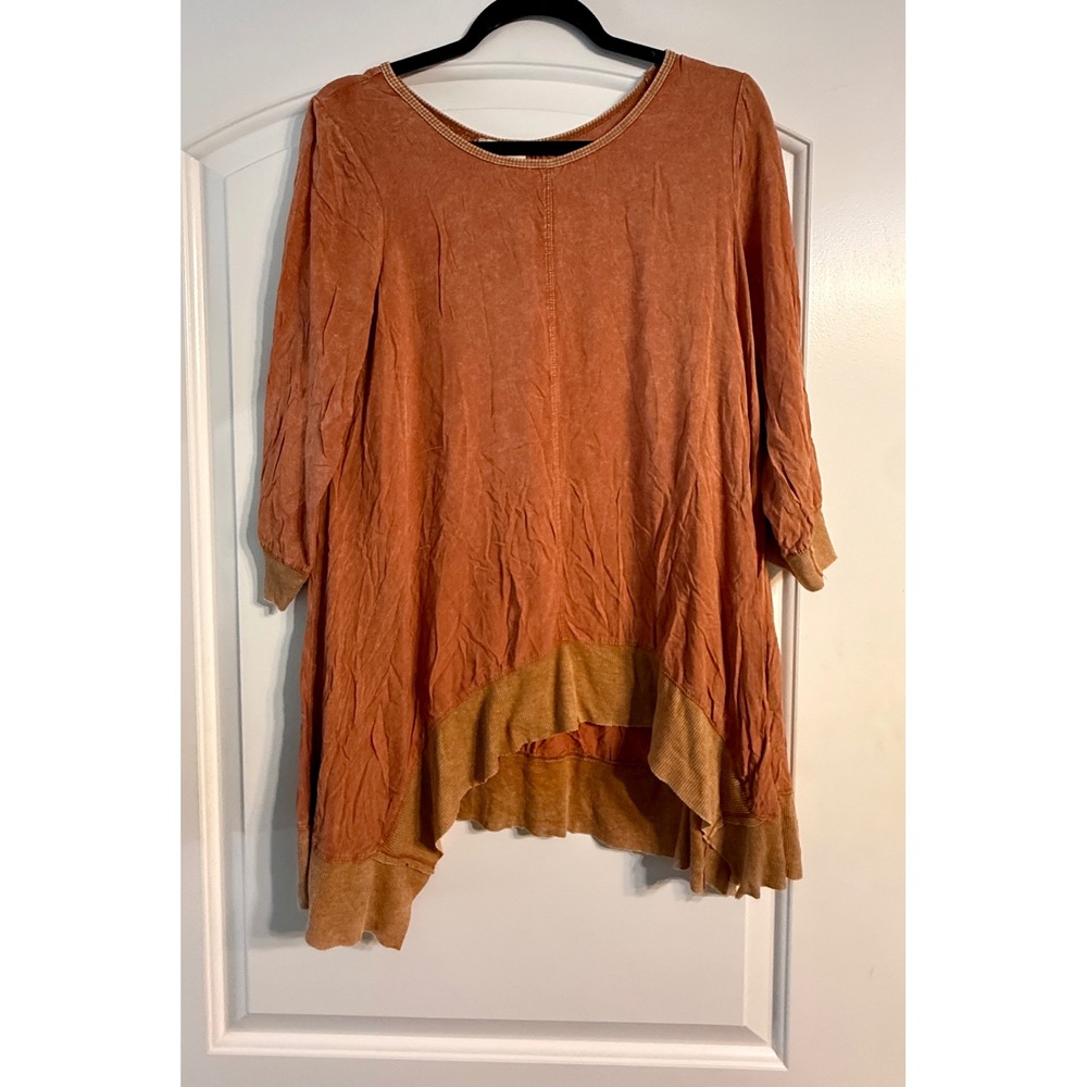 Umgee Tunic Top Small Terracotta Orange Excellent Boho Mineral Wash Earthy Chic